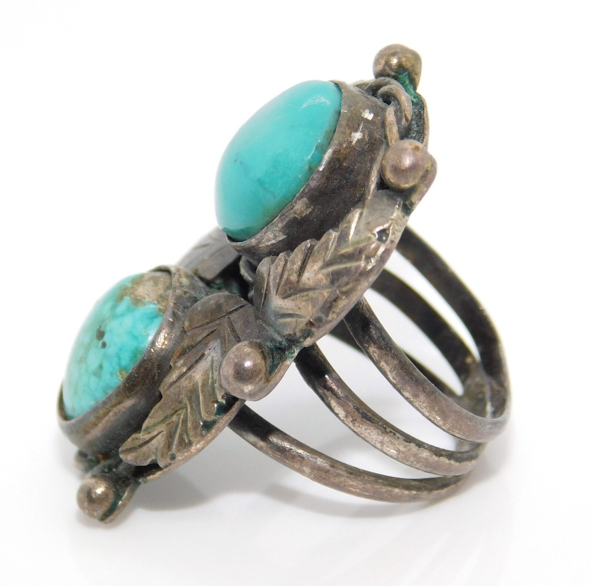 【ET】R.B turquoise SILVER 925 Indian Vintage Navajo Native American RB RUNNING BEAR Sterling