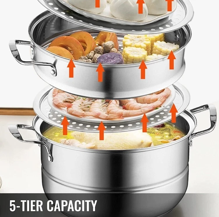 DOITOOL Practical Steam Pot Stainless Steel Steamer Multifunctional Stockpot 5 T