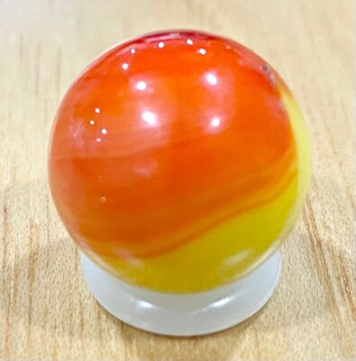 Beautiful Akro Agate Patch / Helmet Red and Yellow Marble - 0.622'' Hard to Find!