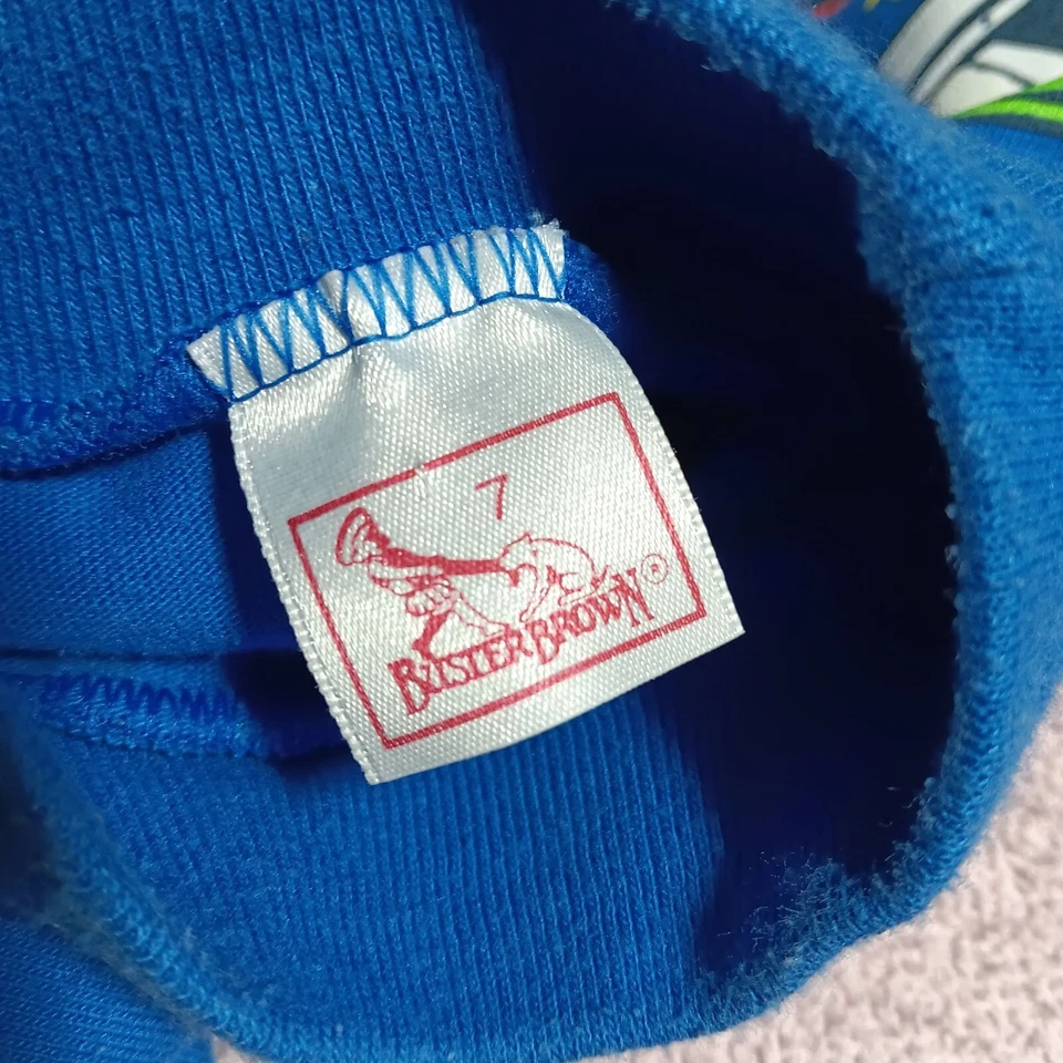 МАЛЕНЬКАЯ 7 винтажная футболка 1980-х для мальчиков BUSTER BROWN одинарный шов LS 1980-е - Изображение 3 из 4