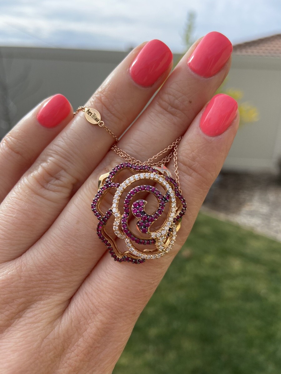 5 600. PIERO MILANO 18K ROSE GOLD DIAMOND(0.48CT TWD.)AND RUBY NECKLACE 💝  | eBay