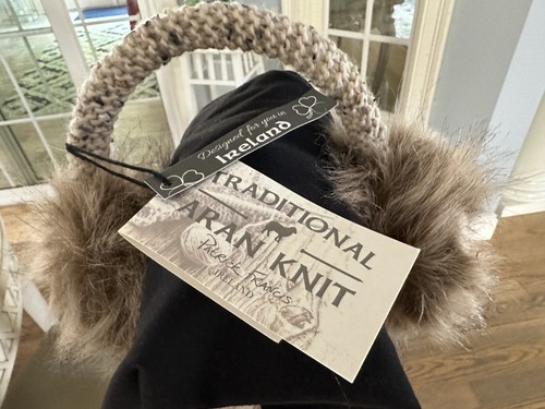 Patrick Francis Ireland Aran Knit Wool Ear Muffs Oatmeal, Speckle, Womens NEW! - Picture 4 of 9