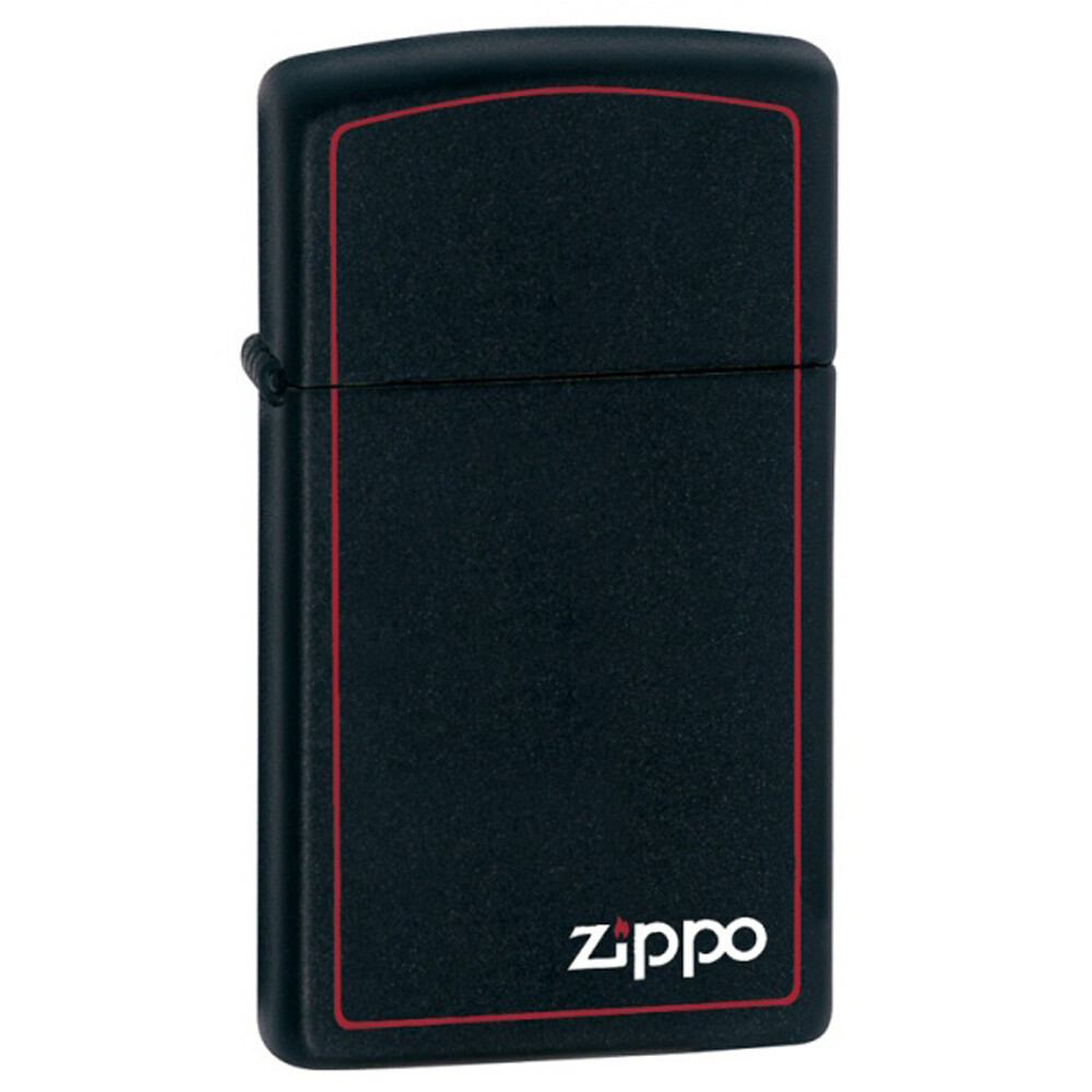 Zippo Windproof Lighter Slim Black Matte with Red Border and Zippo Logo (1618ZB)