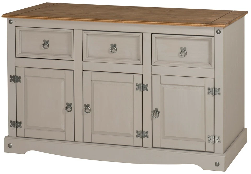 Corona Sideboard Grey Wax 3 Door 3 Drawer Solid Pine Dining Mercers Furniture® - Image 2 of 4