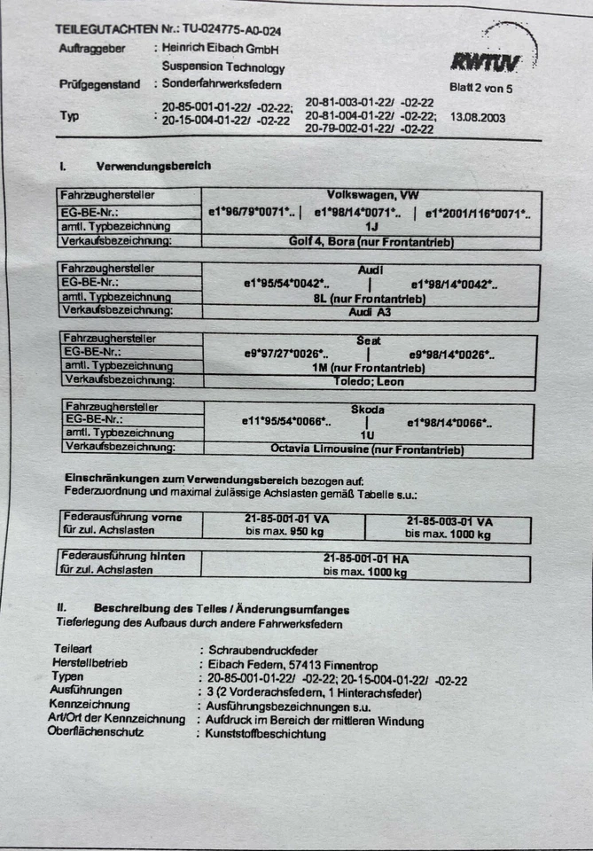 Eibach B12 Sport-System E75-81-004-02-22 Set per Veicoli, Molle/Dämpfer per Seat - Immagine 3 di 4