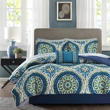 BEAUTIFUL MODERN BLUE TEAL AQUA TROPICAL BOHEMIAN GLOBAL COMFORTER SET & SHEETS