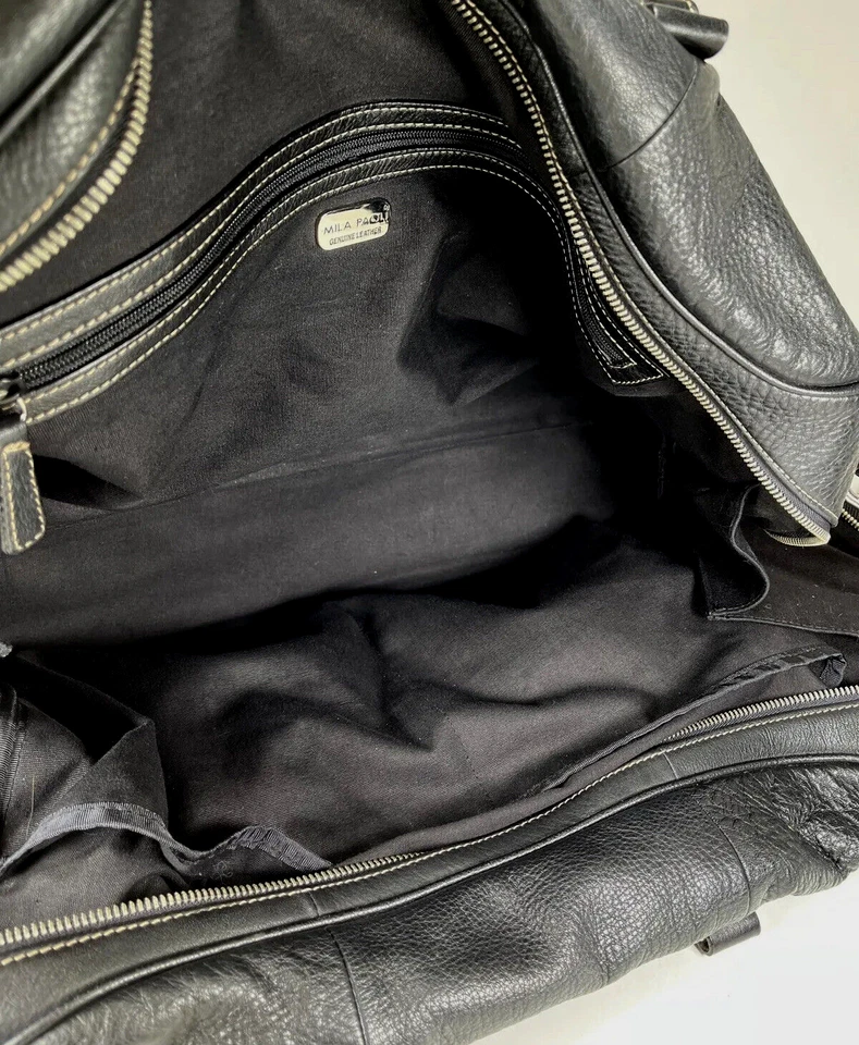 Mila Paoli 黑色皮革旅行行李袋(带拉链缺陷) — 第 3/4 张图片