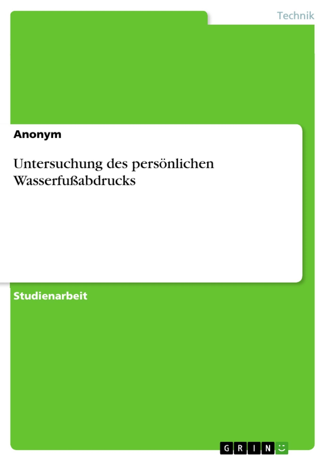 Thumbnail - Anonym | Untersuchung Des Persönlichen Wasserfußabdrucks | Taschenbuch