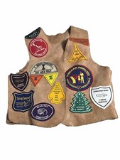 Vintage YMCA Youth Indian Guides Girls Leather Vest with Patches Rainbow