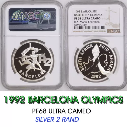 1992 south africa SILVER 2 RAND  NGC PF68 BARCELONA OLYMPICS R2 S2R RAM PEDIGREE