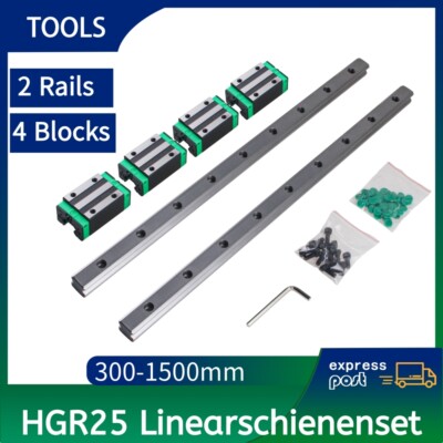 2PCS HGR25 300-1500mm Linearführung Linearschiene Guide Rail+4PCS HGH25CA Blöcke