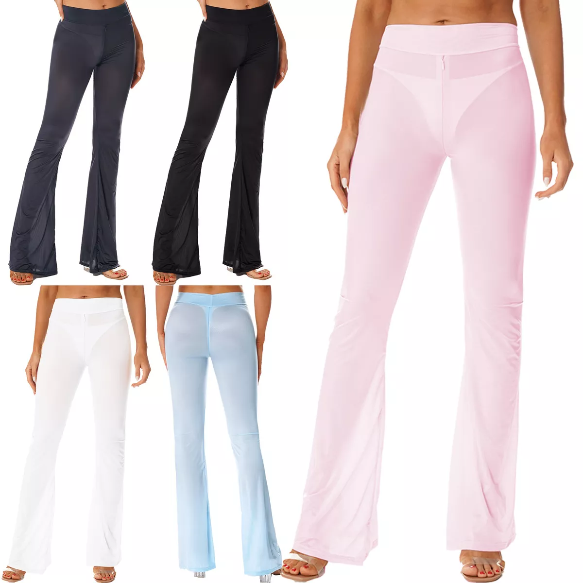 Long Pants For Women Women'S Trousers High Waist Casual Tight Bell Bottom  Pants Wide Leg Flared Pants Pink Xl 