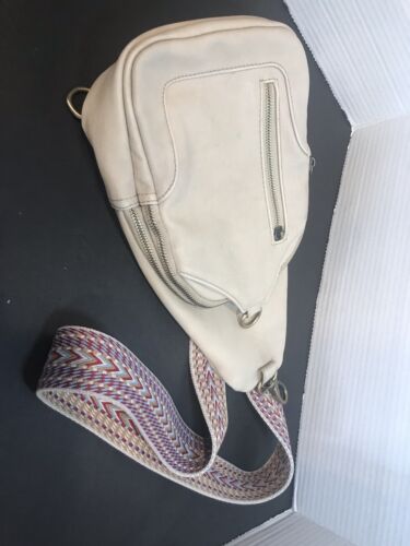 Cream Crossbody Sling Leather Bag Purse With Thick Strap Lots Of Pockets!