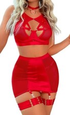 6Pc Strappy Cutout Sheer Stretchy High Waist Skirt Garter Lingerie Set XXL