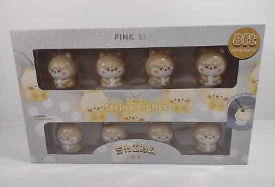 Pink Sky Kawaii Shiba Dog 8' Battery Operated String Lights Room Decorating