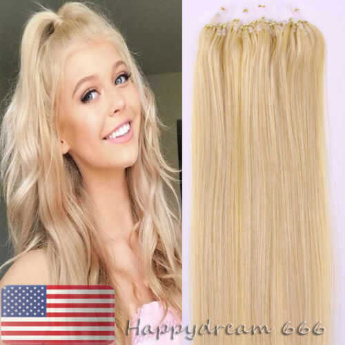 Micro Ring Loop Tip Remy Human Hair Extensions Silky Straight Micro Bead Link US - Picture 38 of 84