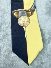 Mark Alexander Golf 100% Silk Neck Tie USA Made Blue Yellow Classic Width Length