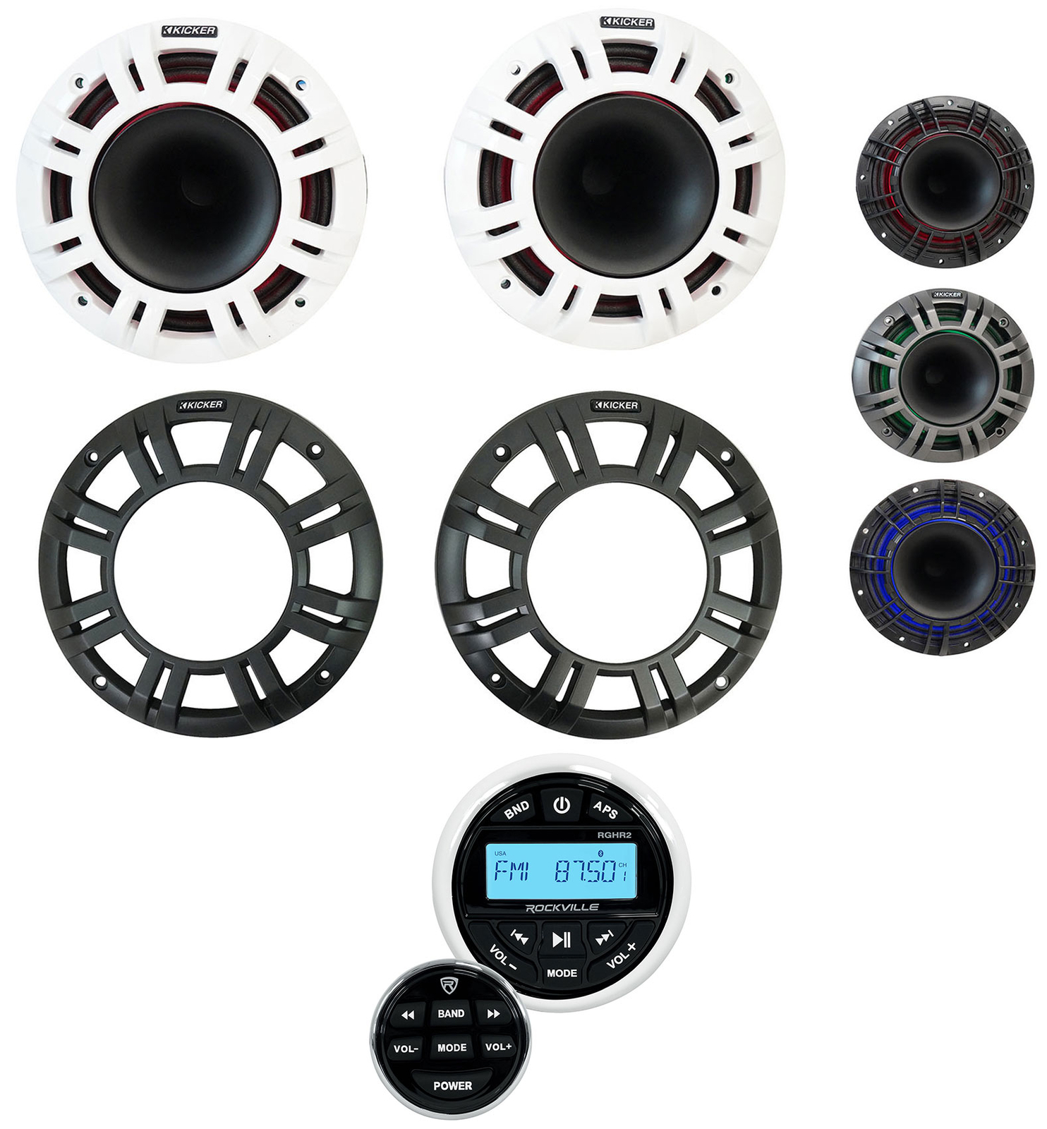 (2) Динамики для морских лодок KICKER 48KMXL654 мощностью 300 Вт 6,5 Вт + Bluetooth-приемник