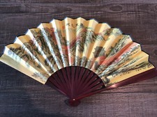 Great Wall Wall Decorative Hand Fan calligraphy Draw Wood Frame Chinese 13  