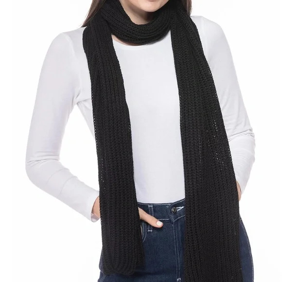 (NWT) Style & Co Women's Ribbed Muffler Scarf Sweater Knit Long Scarf Black