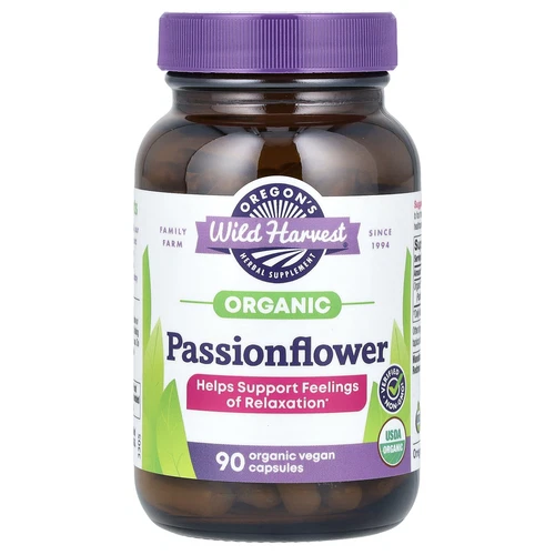 Organic Passionflower, 90 Organic Vegan Capsules (400 mg per Capsule)