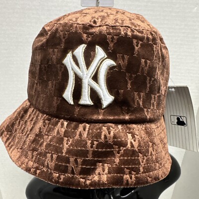 MLB KOREA NY Yankees Monogram Glam Velvet Brown Bucket Hat Rare Collectible  Cute