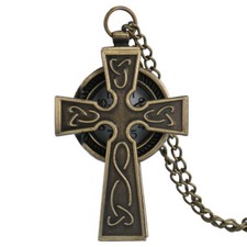 Vintage Style Cross Design Quartz Pocket Watch with Necklace Chain Best Gifts