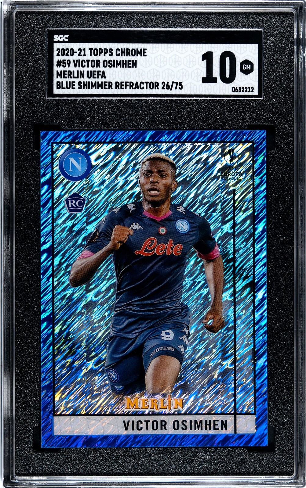 2020-21 Topps Chrome Merlin UEFA Victor Osimhen Blue Shimmer RC 26/75 Napoli