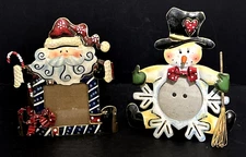 Vintage Santa & Snowman Stand-Up Metal Picture Frames READ