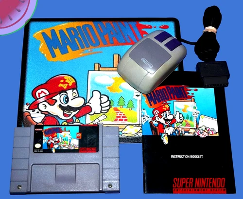 TESTED Nintendo SNES Set MARIO PAINT Game Kit has Mouse, Manual, Pad Mat WORKING