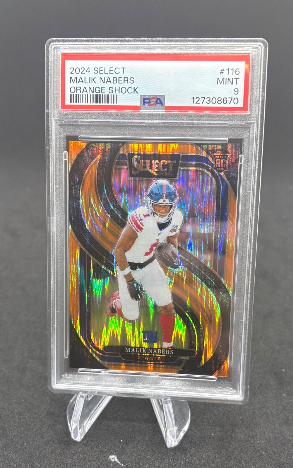2024 Panini Select Malik Nabers Giants RC /399 Club Orange Shock Prizm 220 PSA 9