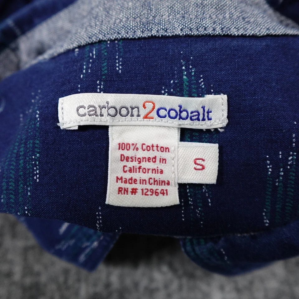 Camisa con botones de manga corta Carbon2Cobalt para hombre pequeña patrón azul 100 % algodón Foto 4 de 4