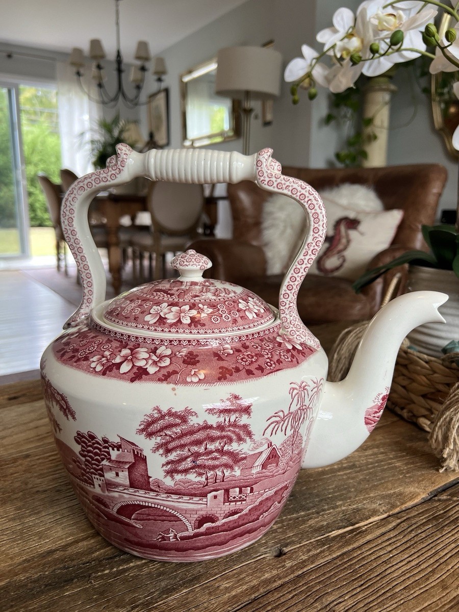 Copeland Spode's Tower Pink/Red Italy Tea Kettle Pot 12