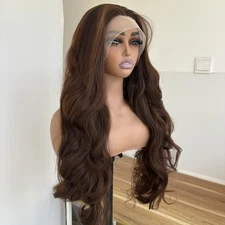 Heat Resistant Synthetic Hair Dark brown Frontal T Lace Wig Long Wavy