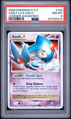 2008 POKEMON DIAMOND & PEARL LEGENDS AWAKENED #140 AZELF LV.X-HOLO PSA 8