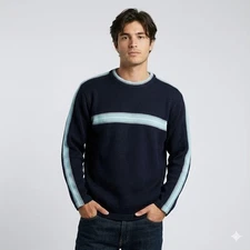 New Mens Designer Crew Neck Sweater Limited Edition  Blue  Casual Retro Vintage