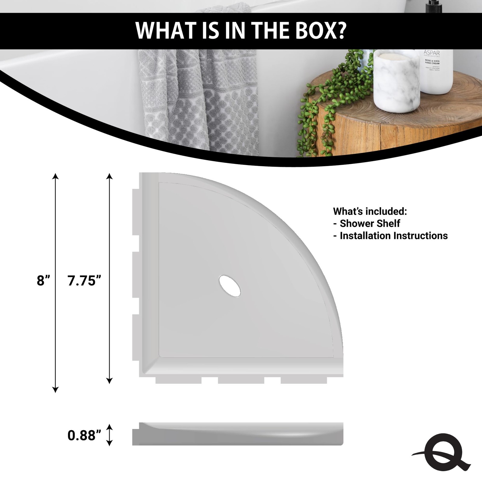 8" Corner Shower Shelf - Lugged for New Construction, Shower Organizer for Ti...