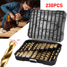 230Pcs HSS Drill Bit Set Jobber Twist Flute Titanium Coated Drill Metal Steel