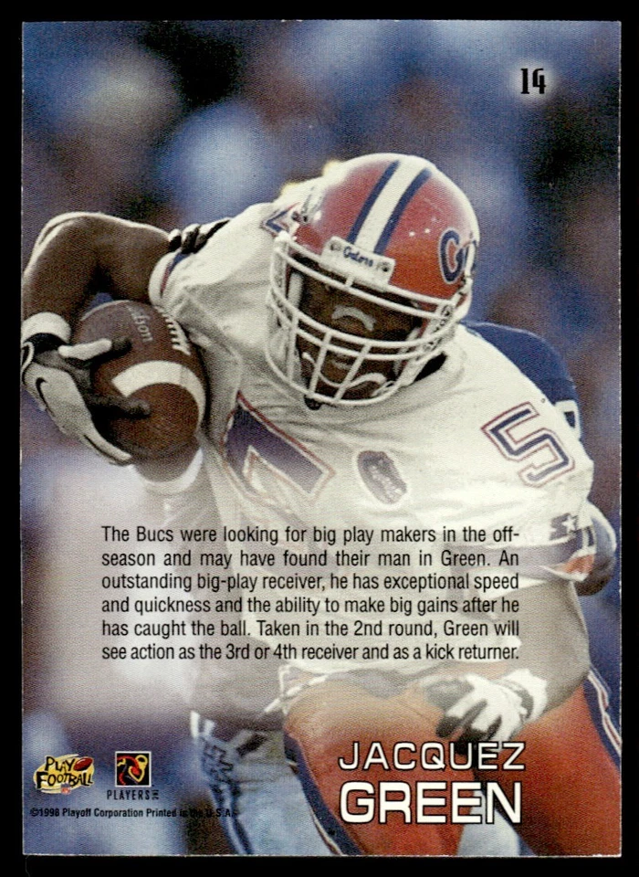 1998 Playoff Absolute SSD Hobby Draft Picks Jacquez Green RC Florida Gators #14 - Image 2 of 2