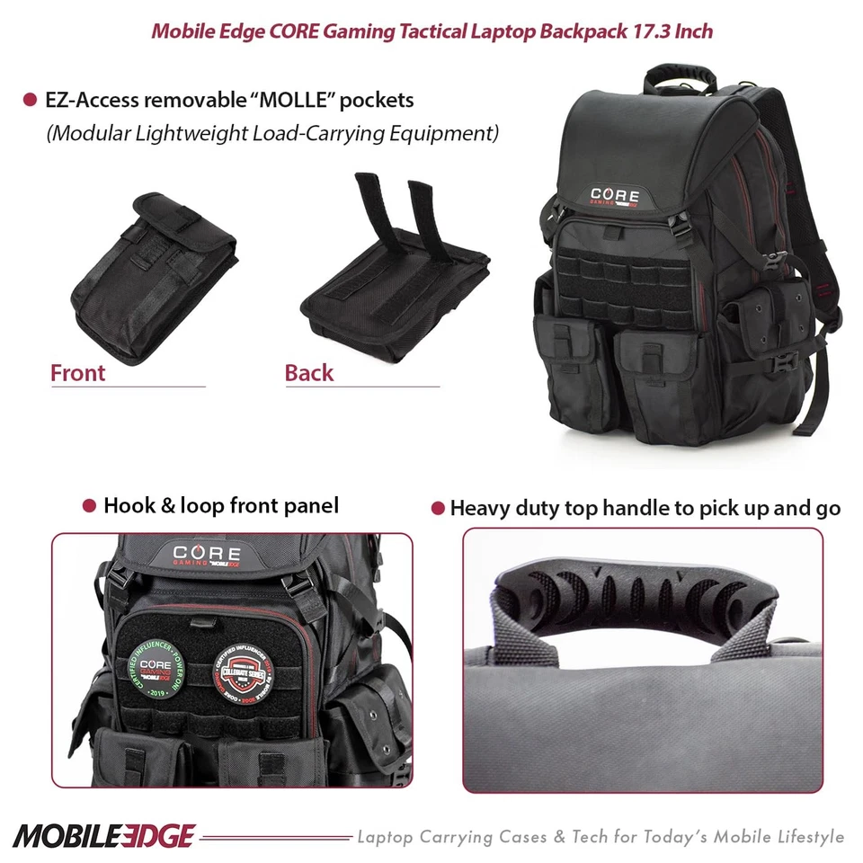 Mochila tática Core Gaming para homens e mulheres, laptop 17 polegadas computador de viagem... - Imagem 4 de 4