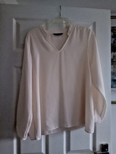 M&S  CREAM IVORY NEUTRAL TUNIC TOP SHIRT BLOUSE  V-NECK STAND UP COLLAR  16