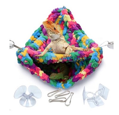 QWR Hand-knitted Soft Lizard Hammock Double Layer Pet Bed Bearded Dragon Gecko