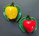 Pair of Vintage MCM McCoy Pottery Apple Wall Pocket Planters - Yellow & Red