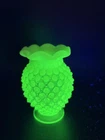 Rare Fenton Opalescent Hobnail Topaz Vaseline Glass Vase Ruffled Edge 3.5" GLOWS