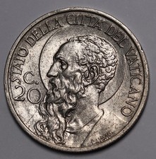 1931  Vatican City 20 Centesimi Coin Pius XI AU