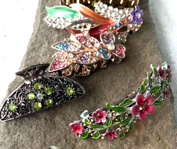 Lote de pasadores de pelo para mujer vintage metal hecho en París pedrería-Lote de 6 Foto 4 de 4