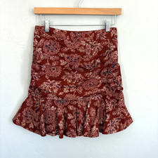 Veronica Beard Lyndsay Ruffle Skirt Women Size 2 Brown Floral Mini