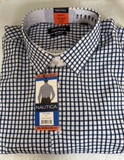 Nautica Mens XXL 18-18.5 36/37 Blue Performance Slim Fit Dress Button Up Shirt
