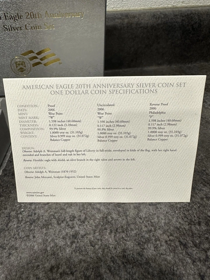 American Eagle 2006 20 aniversario juego de 3 monedas de plata buen estado con caja/certificado de autenticidad Foto 3 de 4