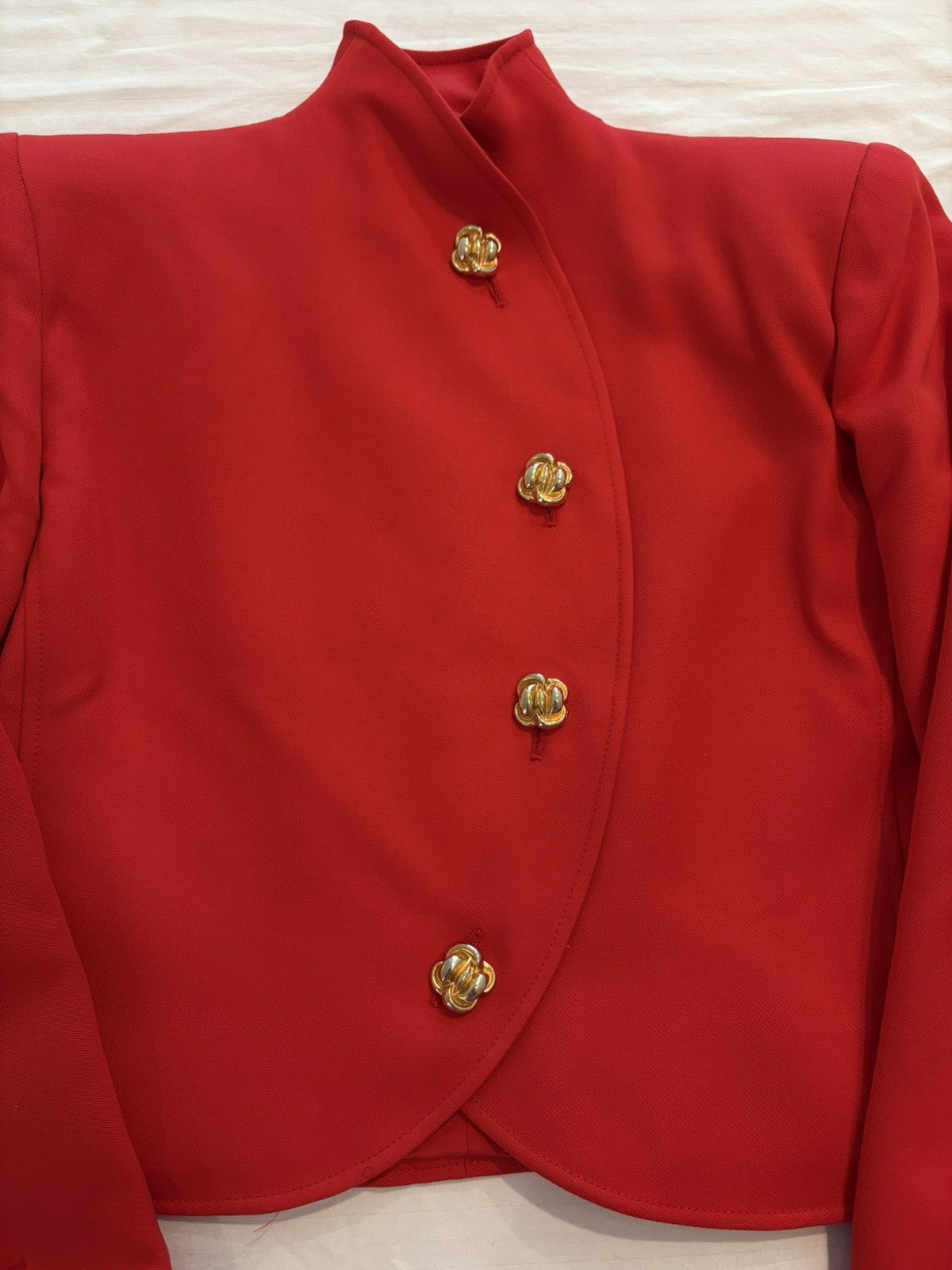 Vintage 1980s Valentino Boutique Red Cropped Jacket with Gold Tone Buttons thumbnail 2